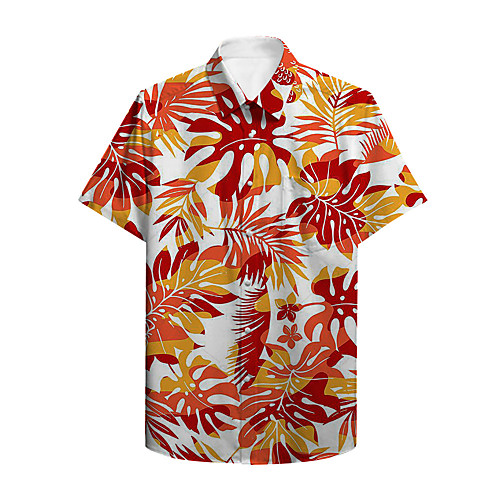 

Men's Shirt Other Prints Plants Button-Down Print Short Sleeve Casual Tops Casual Hawaiian Orange