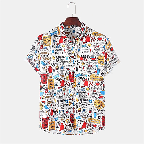 

Men's Shirt Other Prints Cartoon Button-Down Print Short Sleeve Daily Tops Casual Hawaiian White