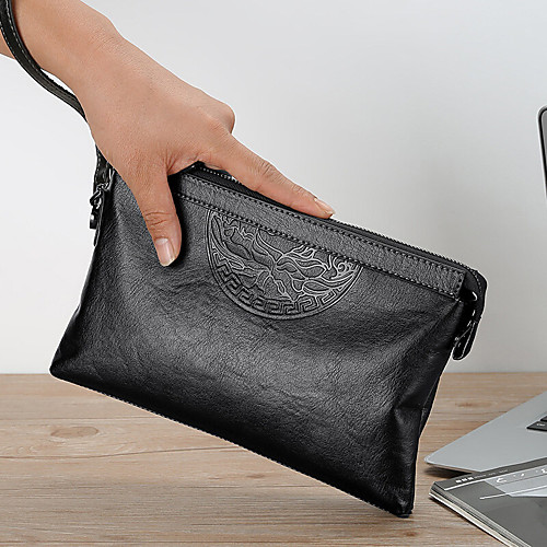

men faux leather large capacity casual business 6.5 inch phone bag clutch purse bag with waist string