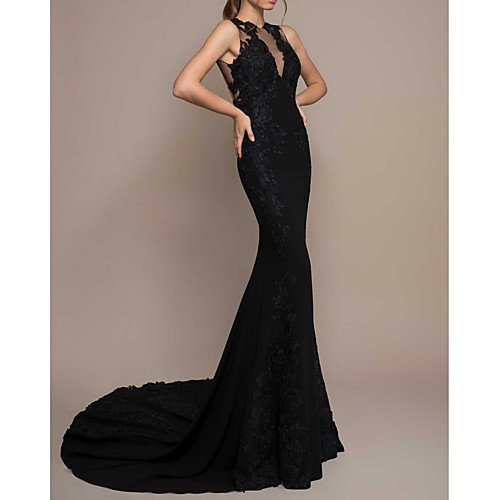 

Mermaid / Trumpet Beautiful Back Sexy Engagement Formal Evening Dress Halter Neck Sleeveless Court Train Stretch Fabric with Pleats Appliques 2021