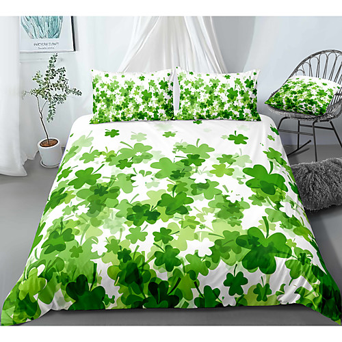 

St.Patrick's Clover 3-Piece Duvet Cover Set Hotel Bedding Sets Comforter Cover with Soft Lightweight Microfiber, Include 1 Duvet Cover, 2 Pillowcases for Double/Queen/King(1 Pillowcase for Twin/Single)