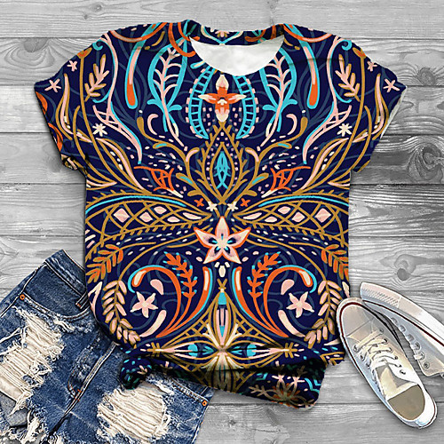 

Women's Plus Size Print Graphic Tribal T shirt Large Size Round Neck Short Sleeve Tops Big Size