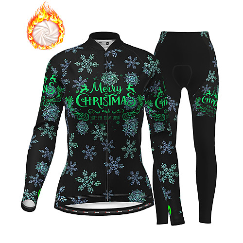 

21Grams Women's Long Sleeve Cycling Jersey with Tights Winter Fleece Polyester Black Christmas Santa Claus Bike Clothing Suit Thermal Warm Fleece Lining Breathable 3D Pad Warm Sports Graphic Mountain