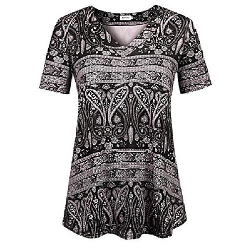 

Women's Plus Size Clothing for Women Short Sleeve Vintage Floral Flared Hem Tunic Tops 4X Black