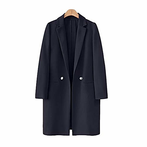 

Casual Open Front Blazer for Women Lovor Lapel Buttons Work Office Business Jacket Lightweight Long Draped Cardigan(Navy,S)