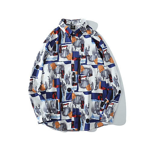 

Men's Shirt 3D Print Animal Button-Down Print Long Sleeve Street Tops Casual Blue