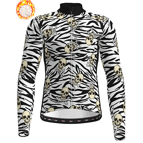 

21Grams Men's Long Sleeve Cycling Jersey Winter Fleece Black Skull Zebra Bike Jersey Top Mountain Bike MTB Road Bike Cycling Fleece Lining Warm Quick Dry Sports Clothing Apparel / Stretchy