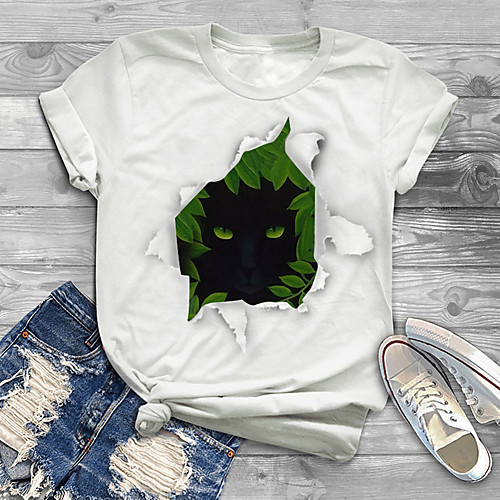

Women's Plus Size Print Cat Graphic Animal T shirt Large Size Round Neck Short Sleeve Tops Big Size
