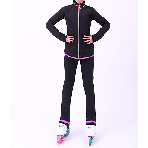 

Figure Skating Jacket with Pants Women's Girls' Ice Skating Pants / Trousers Top Fuchsia Patchwork Fleece High Elasticity Training Competition Skating Wear Patchwork Long Sleeve Ice Skating Figure