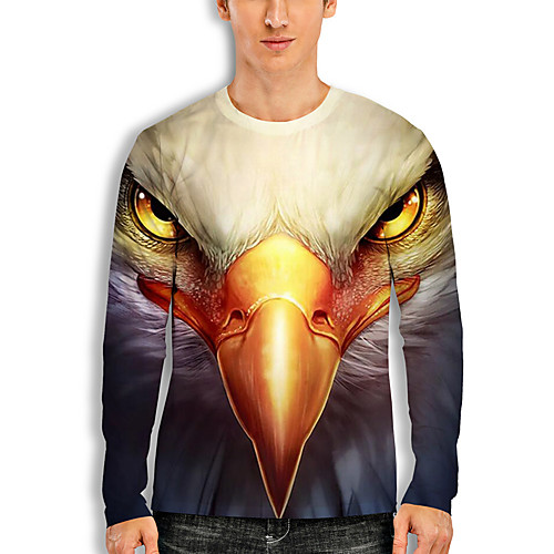 

Men's T shirt 3D Print Graphic Eagle Animal Print Long Sleeve Daily Tops Basic Casual White