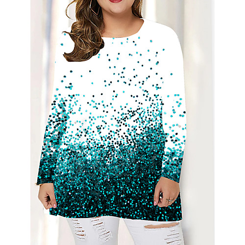 

Women's Plus Size Print Polka Dot Graphic T shirt Large Size Round Neck Long Sleeve Tops Big Size