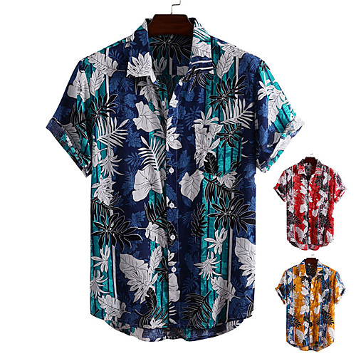 

Men's Shirt Other Prints Graphic Button-Down Print Short Sleeve Daily Tops Casual Hawaiian Blue Red Yellow