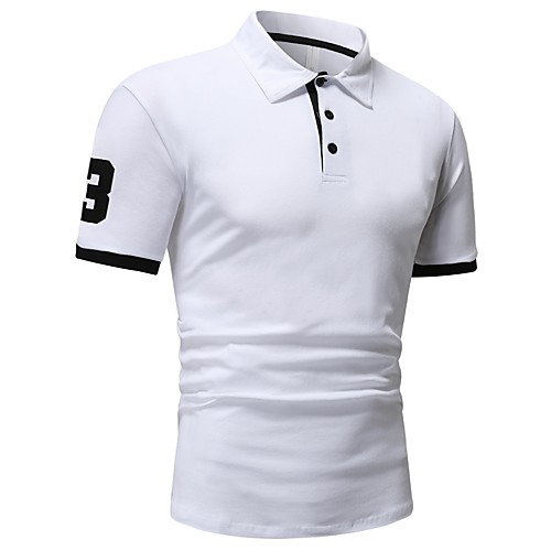 

Men's Polo Other Prints Graphic Short Sleeve Casual Tops Cotton White