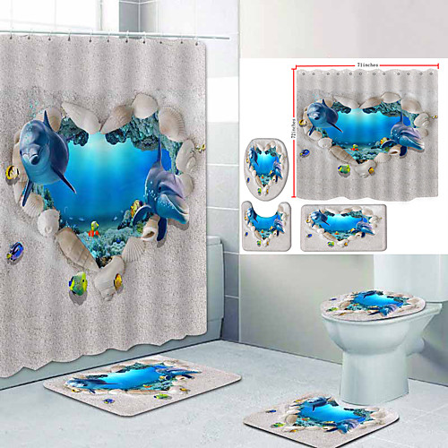 

Bathroom Shower Curtain & Mat Set Modern Polyester New Design