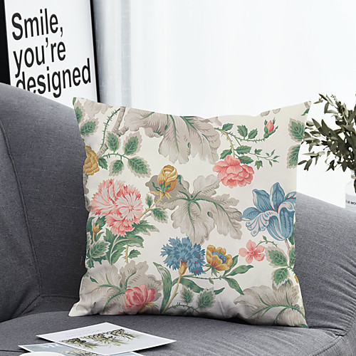 

1 pcs Polyester Pillow Cover & Insert, Floral&Plants Simple Classic Square Zipper Polyester Traditional Classic