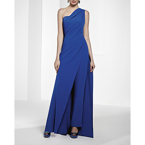 

Jumpsuits Minimalist Sexy Wedding Guest Formal Evening Dress One Shoulder Sleeveless Floor Length Chiffon with Sleek 2021