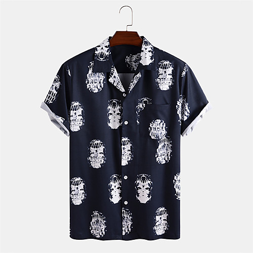 

Men's Shirt Other Prints Graphic Button-Down Print Short Sleeve Daily Tops Casual Blue