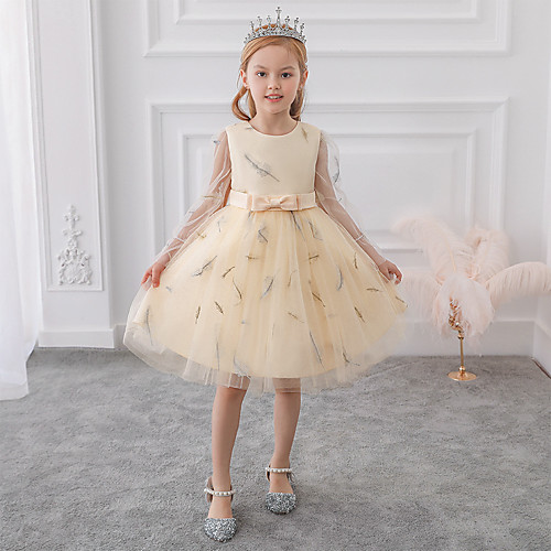 

Princess Above Knee Event / Party / Holiday Flower Girl Dresses - Lace / Tulle Long Sleeve Jewel Neck with Lace / Bow(s) / Solid