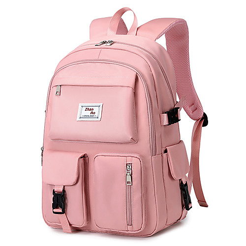 

Women's Unisex Oxford Cloth School Bag Rucksack Adjustable Large Capacity Zipper Solid Color School Daily Backpack Black Purple Blushing Pink Beige