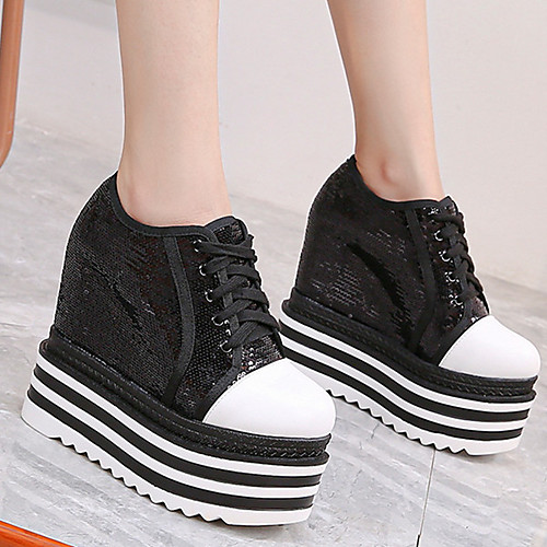 

Women's Sneakers Wedge Heel Round Toe Classic Daily PU Solid Colored Black Silver