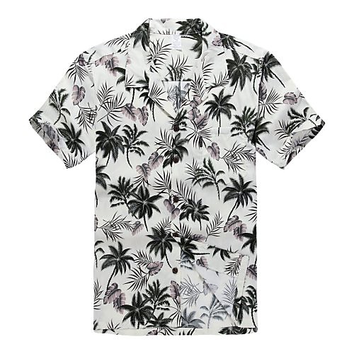 

Men's Hawaiian Shirt Aloha Shirt 3XL Off White Palm Tree