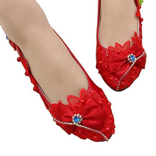 

Women's Wedding Shoes Flat Heel Round Toe Wedding Pumps Sweet Wedding Walking Shoes PU Red flat bottom with the same paragraph [standard code] Red 3 cm with the same style [standard size] Red 5 cm