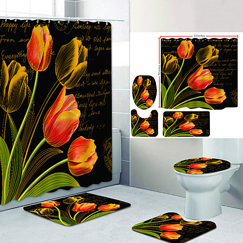 

Bathroom Shower Curtain & Mat Set Modern Polyester New Design