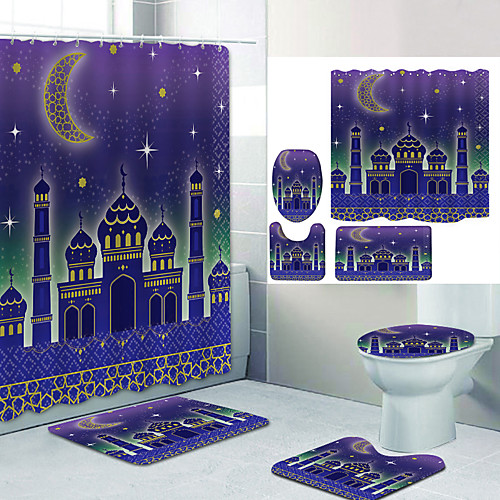 

Bathroom Shower Curtain & Mat Set Modern Polyester New Design