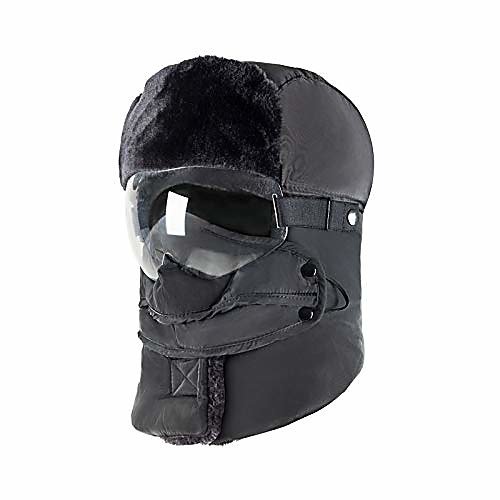 

Trapper Hat Winter Trooper Aviator Earflap Cotton Hat with HD Goggles,Dustproof and Windproof Warm Hat for Men and Women(Grey)