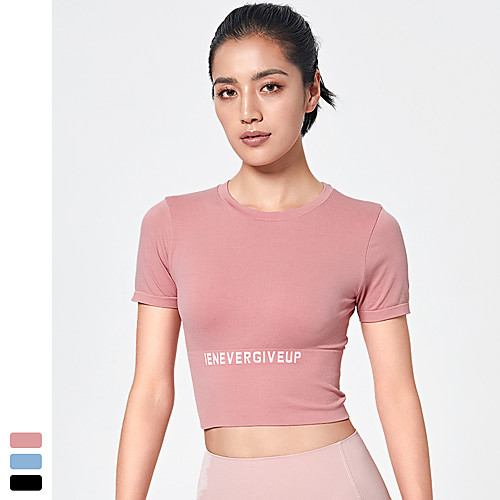 

Women's Short Sleeve High Neck Running Shirt Cropped Tee Tshirt Top Athletic Nylon Breathable Quick Dry Moisture Wicking Gym Workout Running Active Training Jogging Exercise Sportswear Solid Colored