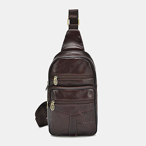 

men genuine leather fashion retro casual large capacity leather shoulder bag chest bag