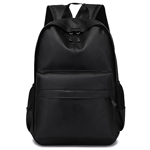 

Men's PU School Bag Adjustable Large Capacity Zipper Solid Color School Daily Backpack Black