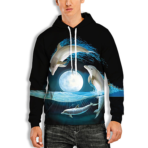 

Men's Pullover Hoodie Sweatshirt Graphic 3D Animal Print Daily 3D Print Basic Casual Hoodies Sweatshirts Blue