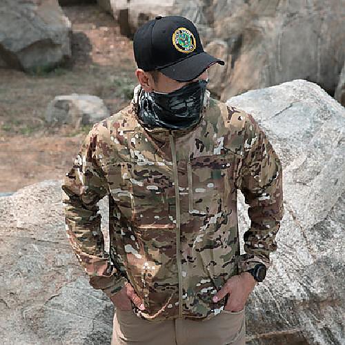 

Men's Rain Jacket Hiking Skin Jacket Hiking Windbreaker Outerwear Jacket Top Outdoor Packable Lightweight Windproof Breathable Autumn / Fall Spring Light Gray CP camouflage Green Fishing Climbing