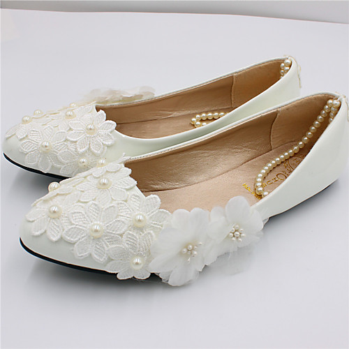 

Women's Wedding Shoes Flat Heel Pointed Toe Wedding Flats Sweet Wedding PU Lace Flower Solid Colored 3 cm heel [standard size] 5 cm heel [standard size] 8 cm heel [standard size]