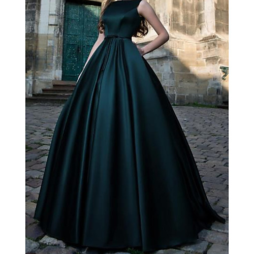

Ball Gown Minimalist Vintage Quinceanera Formal Evening Dress Jewel Neck Sleeveless Floor Length Satin with Pleats 2021