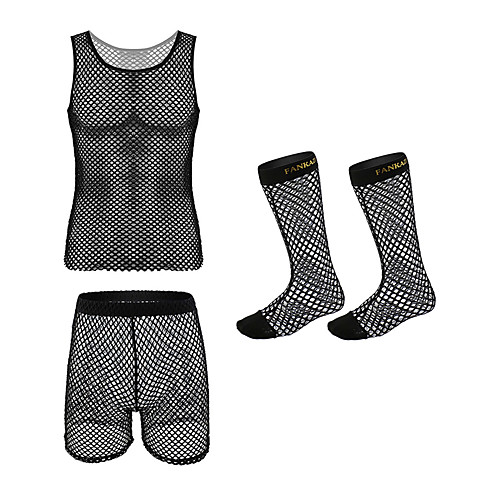 

Men's Round Neck Suits Pajamas - Mesh, Solid Colored