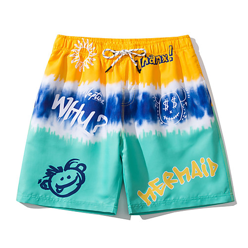 

Men's Swim Trunks Board Shorts Swimsuit Print Tie Dye Green Swimwear Bathing Suits Casual Cute / Sports