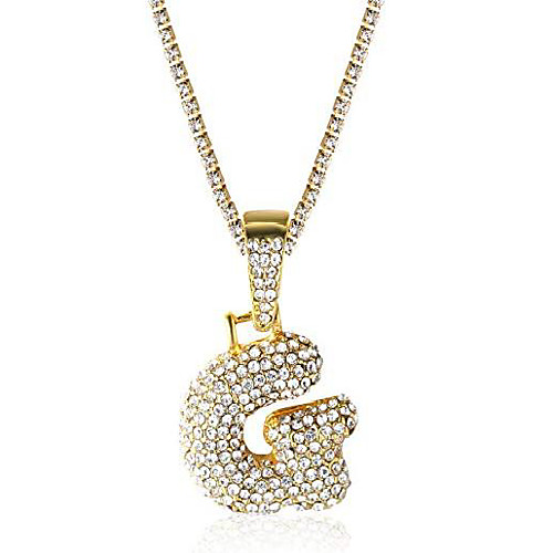 

gold chain with bubble letter g iced out,initial necklace for men 18k real yellow gold plated with baby tennis chain 50cm,free giftbox