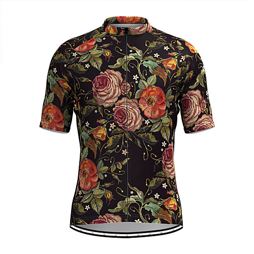 

Men's Short Sleeve Cycling Jersey Black Floral Botanical Bike Top Mountain Bike MTB Road Bike Cycling Breathable Sports Clothing Apparel / Stretchy / Athletic