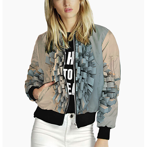 

Women's 3D Print Print Active Spring & Fall Jacket Regular Daily Long Sleeve Polyster Coat Tops Khaki