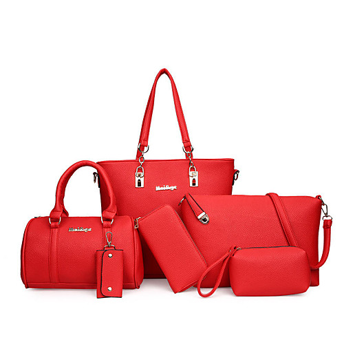 

6pcs women plain faux leather handbag