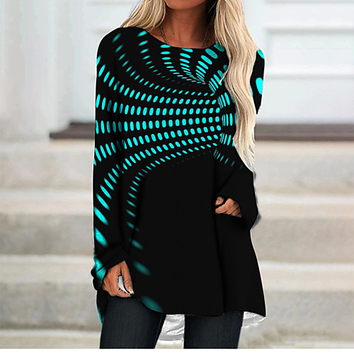 

Women's T Shirt Dress Tee Dress Short Mini Dress Black Long Sleeve Color Block Geometric Print Fall Spring Round Neck 3D Print Casual 3D Print S M L XL XXL 3XL