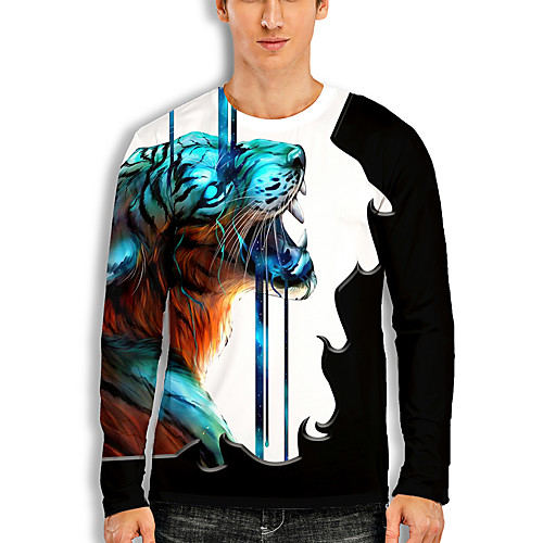 

Men's T shirt 3D Print Graphic 3D Animal Print Long Sleeve Casual Tops Cartoon Classic Black