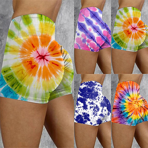 

Women's Running Shorts Athletic Shorts Bottoms Fitness Gym Workout Running Jogging Exercise Butt Lift Breathable Quick Dry Sport Tie Dye Blue Purple Yellow Orange / Stretchy / Athleisure / Skinny