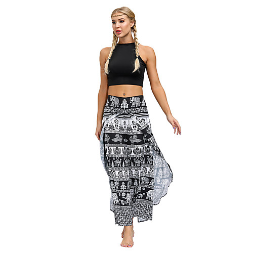 

Women's Yoga Pants Wide Leg High Split Bottoms Breathable Quick Dry Bohemian Black Yoga Fitness Gym Workout Sports Activewear / Casual / Athleisure
