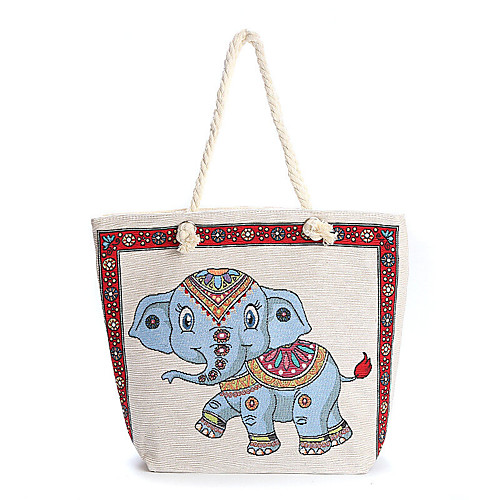 

women elephant printed large capacity national tote handbag