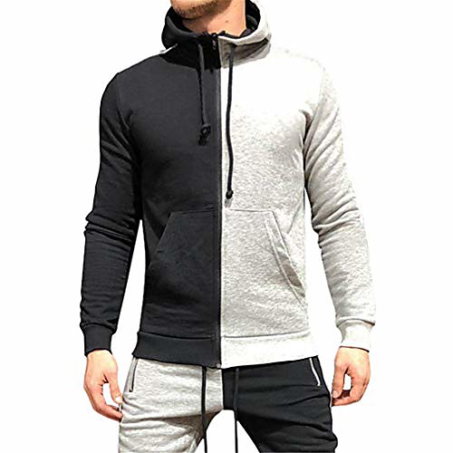 

mens set tracksuit 2 pieces sportswear plus size hooded sweatshirt sweatpants autumn thin patchwork hoodies coat suits black-white top m