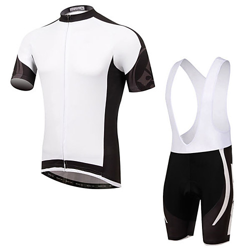 

Men's Short Sleeve Cycling Jersey with Bib Shorts Elastane White Bike Sports Clothing Apparel