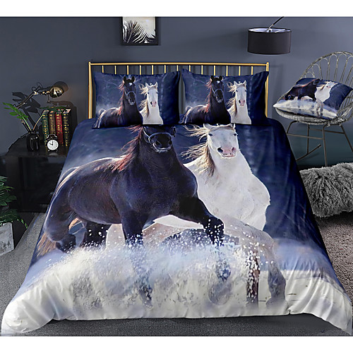 

3d horse print 3-piece duvet cover set hotel bedding sets comforter cover with soft lightweight microfiber, include 1 duvet cover, 2 pillowcases for double/queen/king(1 pillowcase for twin/single)